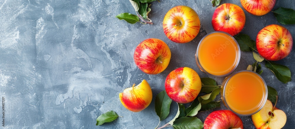 Poster healthy eating and lifestyle concept with a copy space image of apple cider or fermented fruit drink