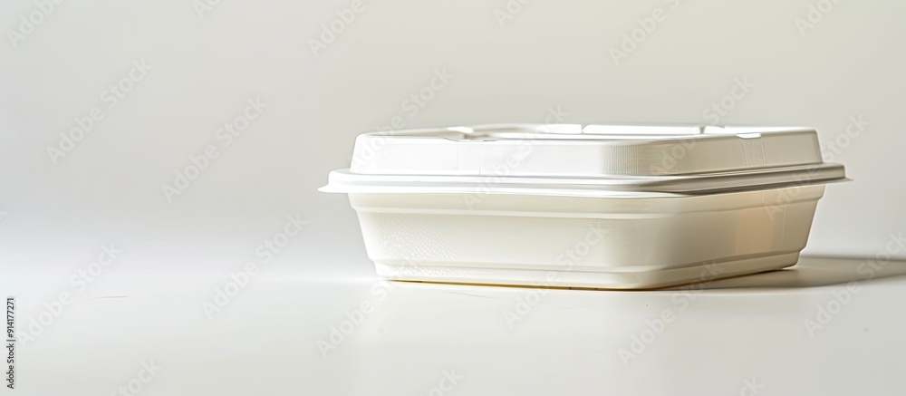 Poster White isolated background with a plastic food box intended for delivery and grab and go perfect as a design element with ample copy space image