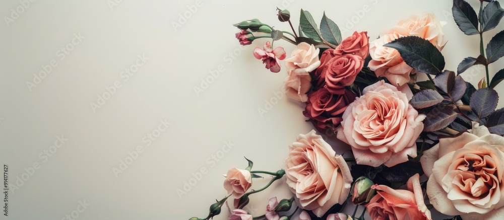 Poster a picturesque arrangement of flowers set within an elegant frame with space for text. creative banne