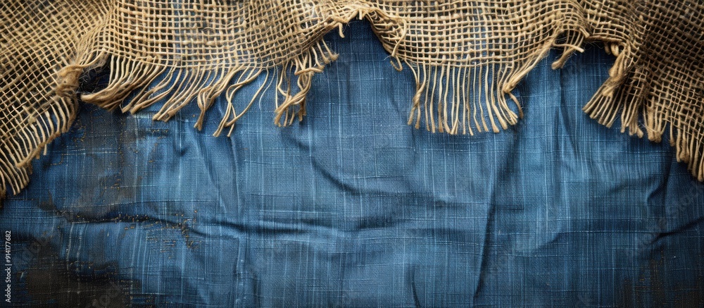 Poster old canvas background with a blue jeans border and copy space image