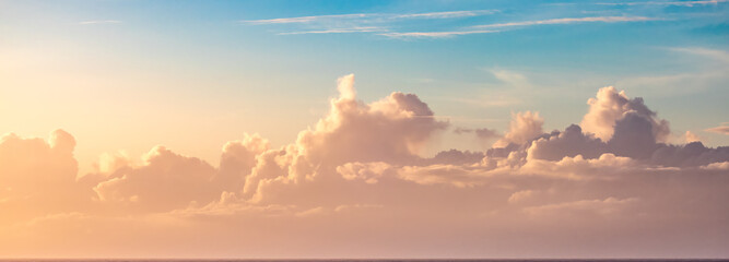 Dramatic Colorful Sunrise Sky over North Atlantic Ocean. Cloudscape Nature Background