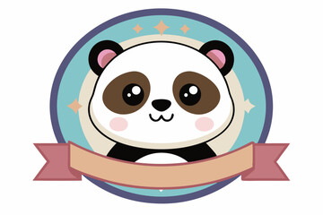 Cute Cartoon Panda Bear with Ribbon Banner