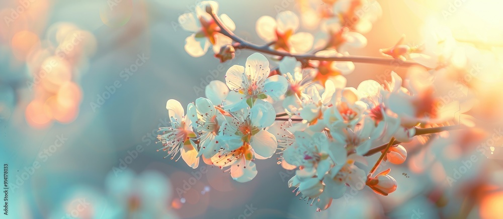 Poster A striking close up photograph showcases lovely blossoms on a wild tree in natural lighting with a soft focus creating a dreamy backdrop ideal for a copy space image