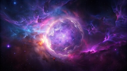 Purple gas nebula in space and sparkling stars