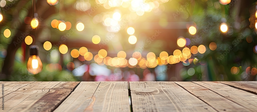 Aufkleber wooden table with a bokeh background featuring festival themed copy space image