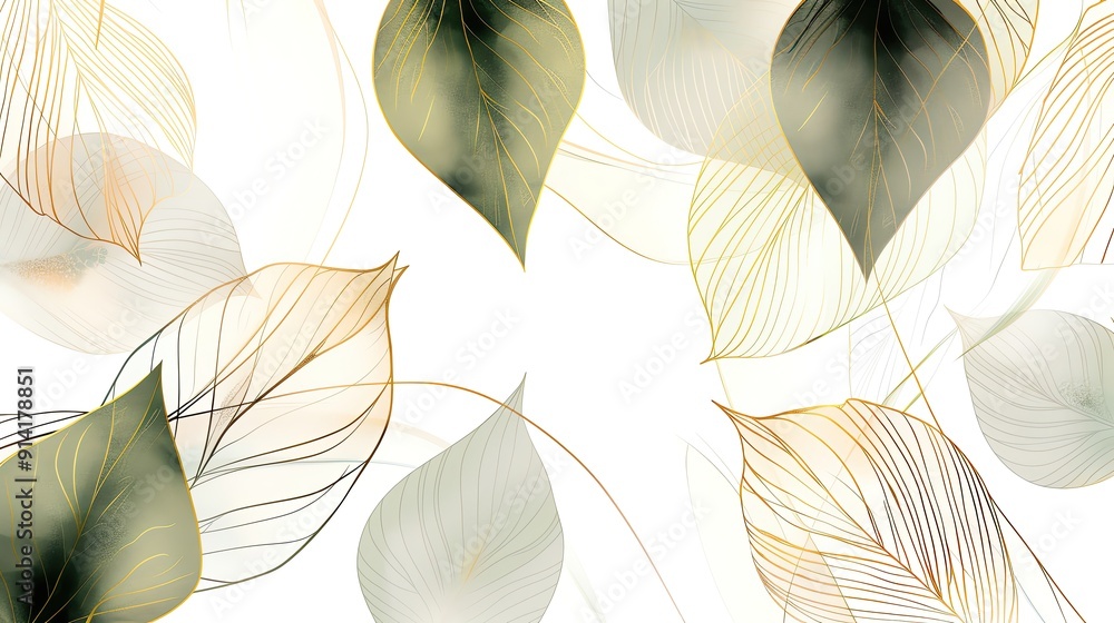 Poster elegant translucent leaves gently overlapping, creating a serene and natural backdrop for designs an