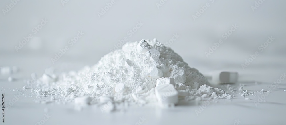 Poster drug poured on a white surface in a photo with ample copy space image