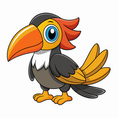 Hornbill Bird Vector Illustration - Cartoon, Clipart, and Line Art Design