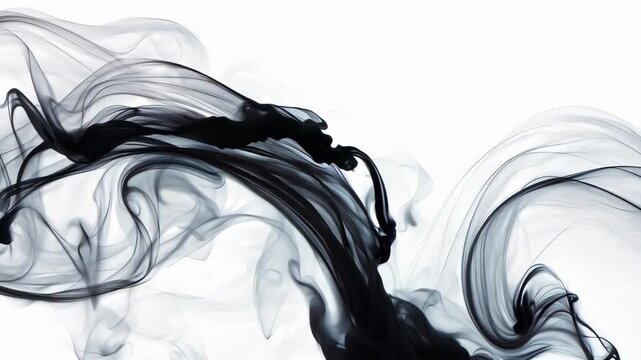 Black ink swirling in water on white background, abstract fluid art concept