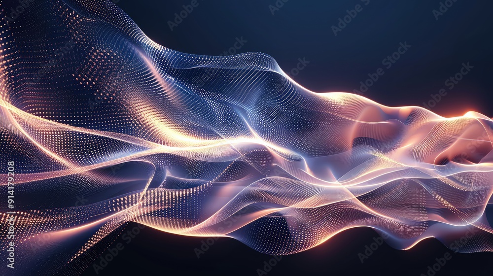 Poster a mesmerizing flow of light and color, creating dynamic waves that evoke a sense of motion and energ