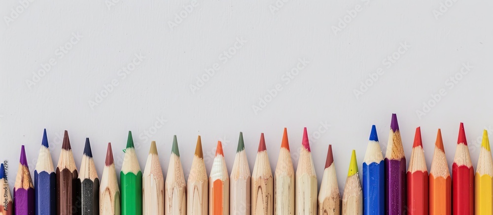 Aufkleber a lineup of colorful pencils on a white background with room for text in the image. creative banner.