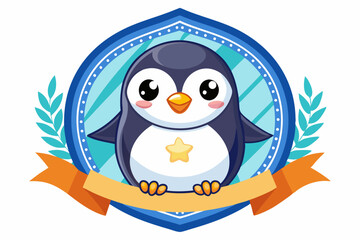 Cute Cartoon Penguin with a Star on its Chest Holding a Banner