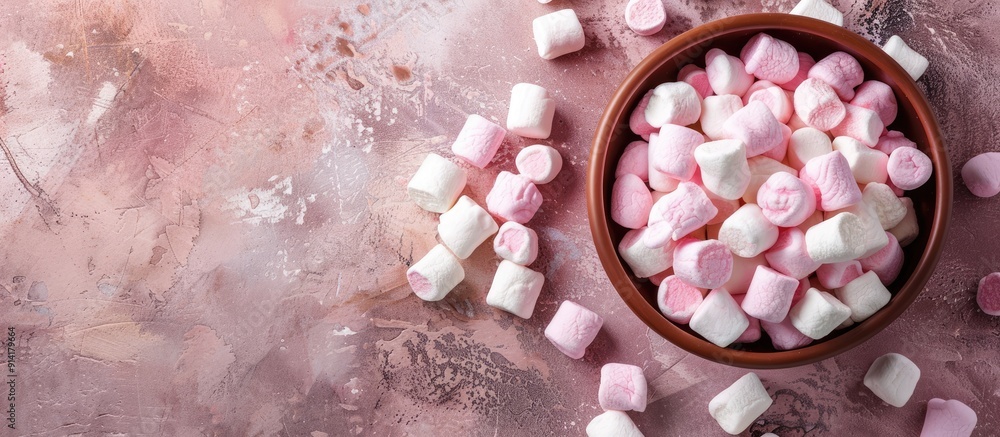 Aufkleber Textured background with marshmallows on display Copy space image available