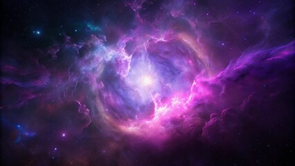 Purple gas nebulae in space and sparkling stars
