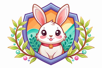 Cute White Rabbit with Big Eyes in a Floral Frame