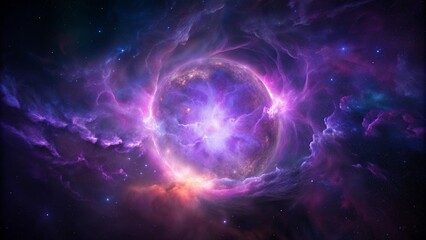 Purple gas nebulae in space and sparkling stars