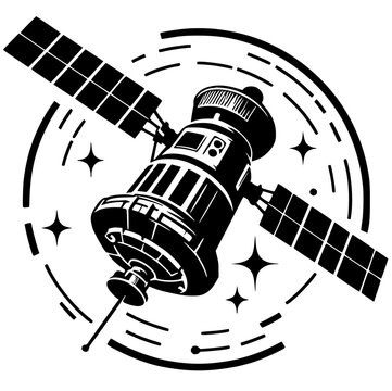 black and white satellite in space clip art preview
