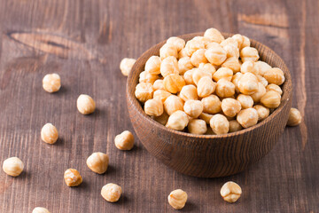 Organic hazelnuts in a bowl. 