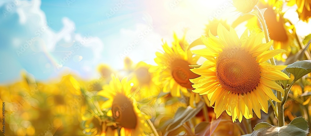 Aufkleber sunflowers in full bloom under the sunlight with a scenic copy space image