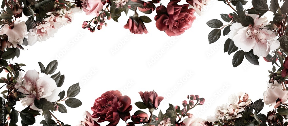 Poster isolated on a white background a floral frame featuring flowers and leaves with copy space image