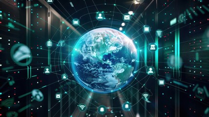Fototapeta premium A 3D clip art of the Earth surrounded by failing server icons