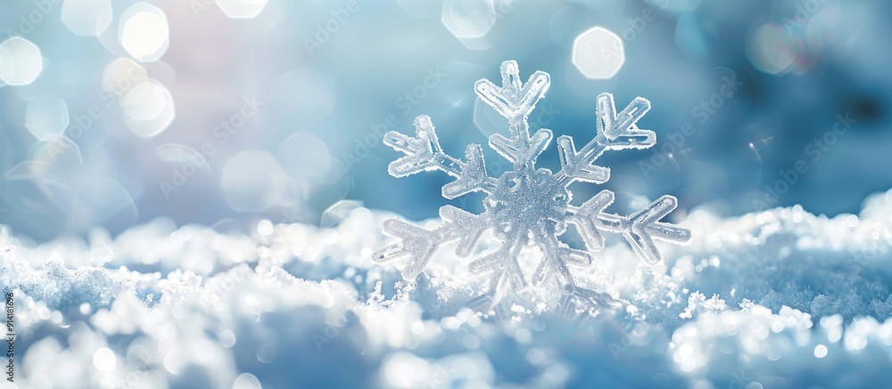 Leinwandbilder a white snowflake displayed against a soft focus gleaming white and blue backdrop offering copy spac