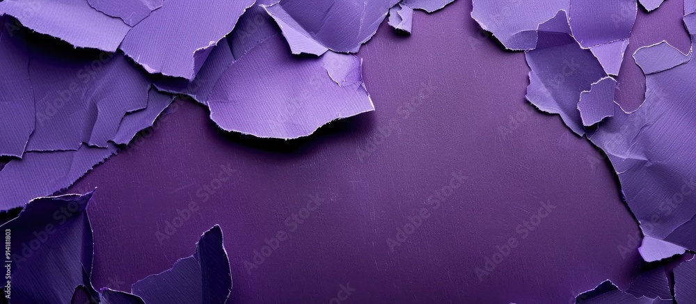 Aufkleber Purple torn pieces of paper with copy space image against a dark backdrop