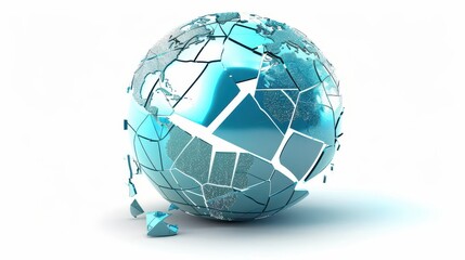 A 3D clip art of a globe with a shattered screen effect