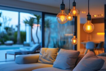 Warm and inviting living room with stylish light bulbs