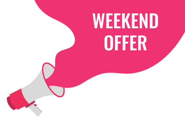 weekend offer button, banner, label, template for website. weekend offer text with colorful megaphone icon
