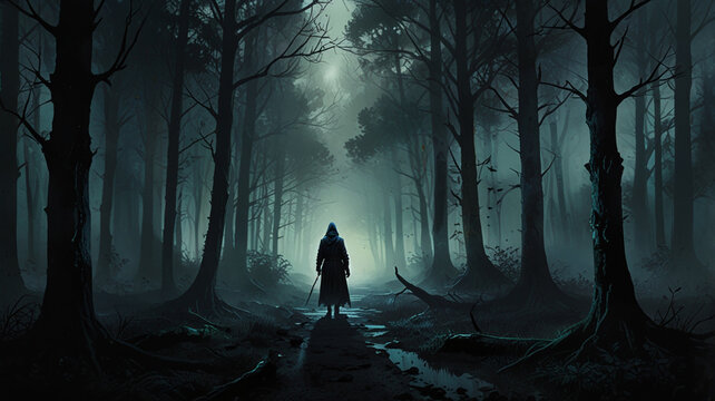 Watercolor Painting: Dark fantasy photomanipulation with sinister creatures, haunted forests, and haunting beauty, 2k --ar 3:2 --s 250