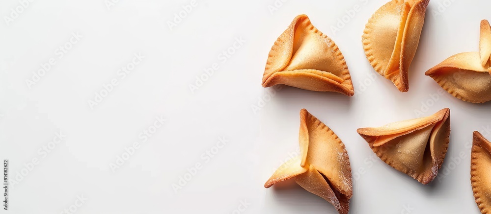 Poster fortune cookies showcasing predictions on a white backdrop copyspace image
