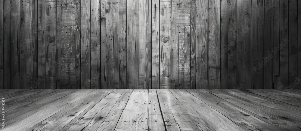Poster empty wooden room interior in grayscale with a plank and a natural pattern for design ideal for a co