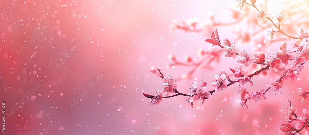 Poster spring themed banner featuring blooming plum branches as an abstract natural background ideal for ea