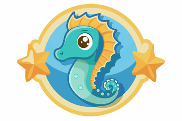 Cartoon Seahorse with Yellow Stars in a Circle