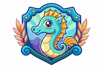 Cartoon Sea Horse with Crest and Floral Detail