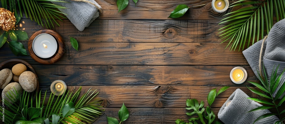 Poster Spa composition displayed on a wooden table with copy space image