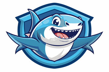 Smiling Cartoon Shark Inside a Blue Shield