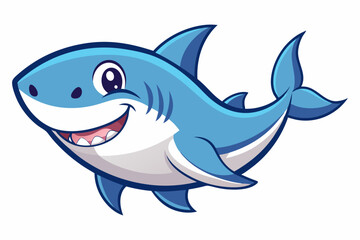 Cartoon Illustration of a Smiling Blue Shark