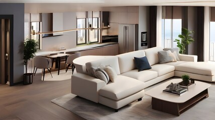 "Step into the world of stylistic rendering with our AI platform, as it brings your floor plan of a house to life in stunning 3D. From the top view, witness the intricate and detailed design of your o