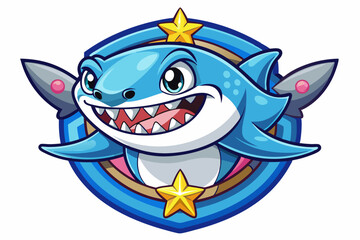 Cartoon Shark Mascot with Stars and Wings