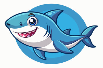 Cartoon Illustration of a Smiling Blue Shark with a White Underbelly