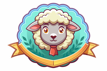 Cartoon Sheep Head with a Red Ribbon and Gold Banner