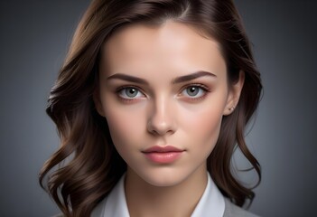 Naklejka premium portrait of a woman with dark hair and a gray suit