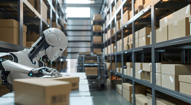 A robotic arm on a factory packaging line