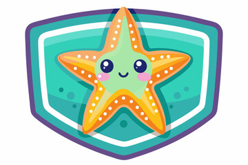 Cute Cartoon Starfish with Big Eyes Inside a Shield
