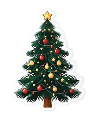 Fototapeta premium Decorated Christmas tree with ornaments and lights.
