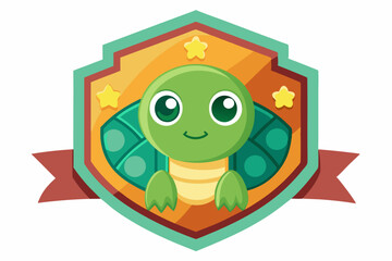 Cute Cartoon Turtle in a Shield with Stars