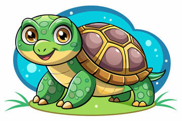 Fototapeta premium Cartoon Illustration of a Smiling Green Turtle with a Brown Shell