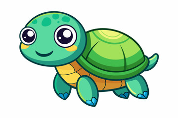 Cartoon Illustration of a Smiling Green Sea Turtle